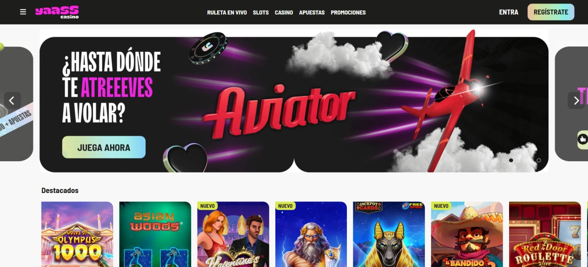 Yaass casino online España – pantalla principal de la plataforma